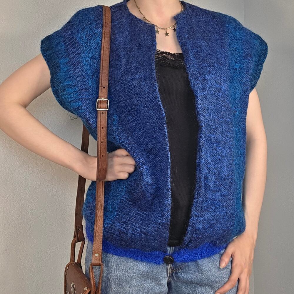 Vintage Dominique Miranda Blue Sweater Vest Fisherman Mohair Wool Blend Artsy